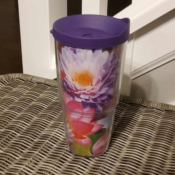 Tervis Floral Filter Tumbler with Wrap and Royal Purple Lid 24oz, Clear - Picture 2 of 5